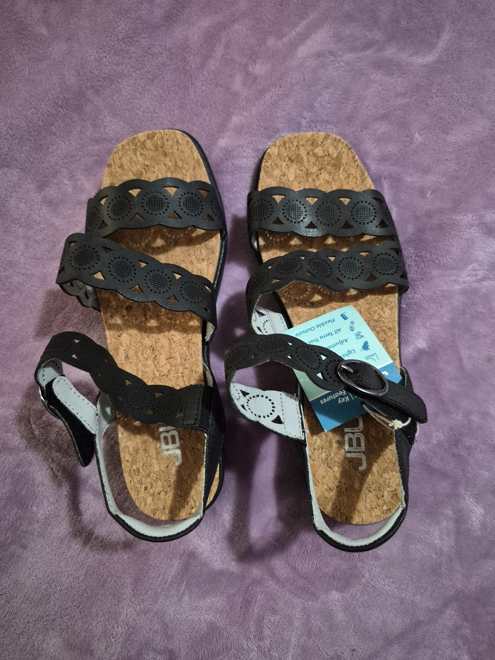 JBU Black Decorative Cork Footbed Sandals